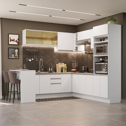Armário de Cozinha Completa de Canto 504cm Branco Glamy Madesa 01