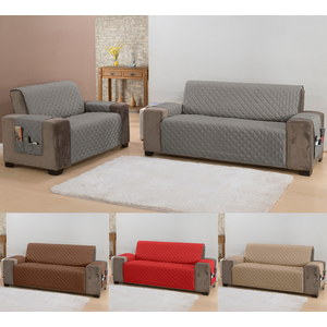 Jogo protetor de sofá padrão 2 e 3 lugares matelado com bolso lateral cor cinza