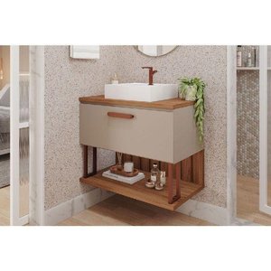 Bancada de Banheiro Balcão Duna 1 Porta C- Cuba 80cm Cappuccino-freijo - Mgm