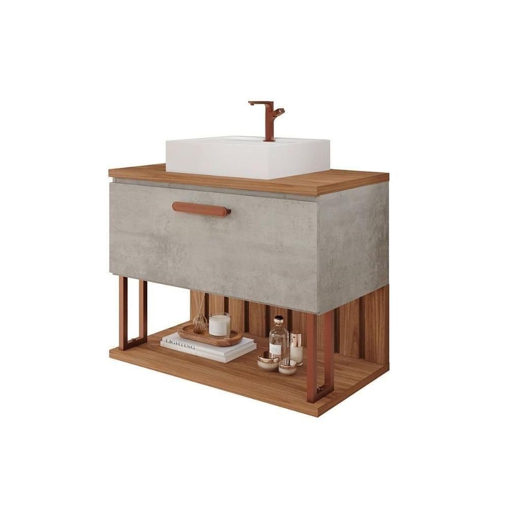 Bancada de Banheiro Balcão Duna 1 Porta C- Cuba 80cm Cappuccino-freijo - Mgm - 4