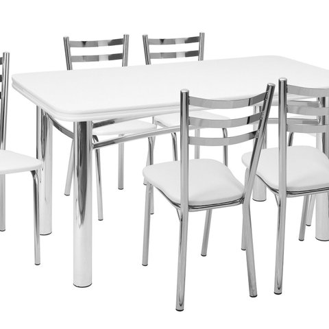 Conjunto para Sala de Jantar 1 Mesa Tampo Formica Retangular Adriana 6 Cadeiras Cromado