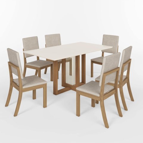 Conjunto Sala Jantar Canto Reto 6 Cadeiras Kelly Espresso Móveis