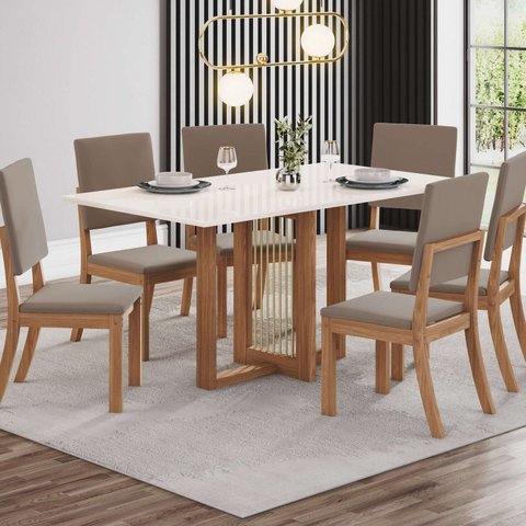 Conjunto Sala Jantar Canto Reto 6 Cadeiras Kelly Espresso Móveis