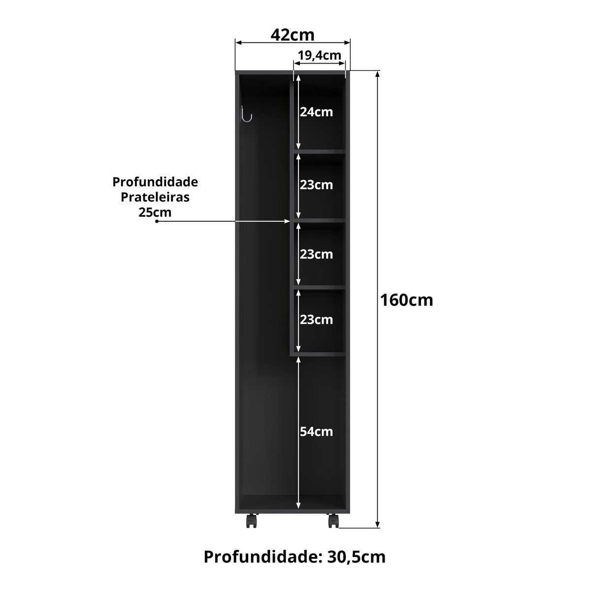 Armário Vertical Multiuso para Cozinha Preto - 6