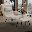 Ver imagem 2 de Kit Poltrona e Puff Para Sala de Estar com Almofada e Pés Palito Lord Facto Dunas Pérola - Ibiza