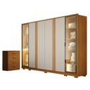 Ver imagem 1 de Guarda Roupa Casal Prime 6 Portas com Led Off White com Cômoda Rubi 4 Gavetas Cinamomo – Leifer