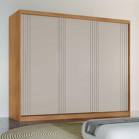 Guarda-Roupa Casal 100% MDF com 3 Portas de Correr e 4 Gavetas 182cm Multimóveis CR35536 Madeirado/