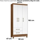 Ver imagem 3 de Guarda Roupa Solteiro Lima 3 Portas 182x82 Cm Naturale Branco Moval
