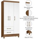 Ver imagem 4 de Guarda Roupa Solteiro Lima 3 Portas 182x82 Cm Naturale Branco Moval