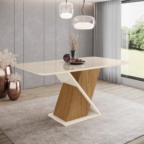 Mesa de Jantar Solus 160 C/ Vidro Nature/off White - Henn