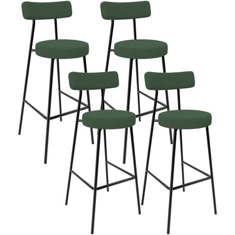 Kit 04 Banquetas Alta Bar Cozinha Sala De Jantar Estrutura Em Aço Milão F01 Suede Verde Musgo - Lyam