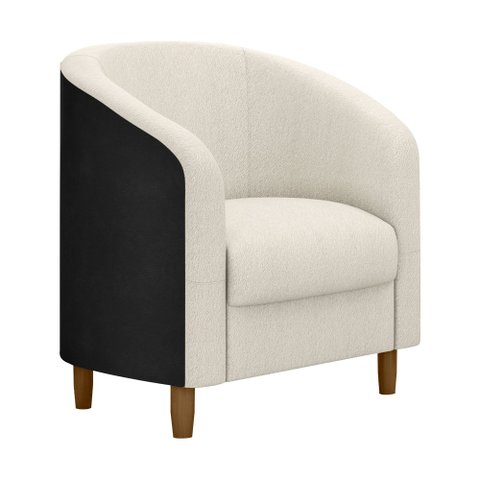 Poltrona Decorativa 71cm Dolar Courino Preto | Bouclé Suave Off White - Sallar Home