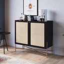 Ver imagem 1 de Balcão Bar 2 Portas 93 cm Palhinha Pé Metal Oslo Preto/Nero/Dourado