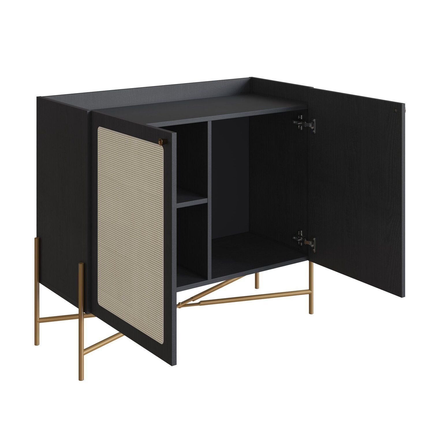 Balcão Bar 2 Portas 93 cm Palhinha Pé Metal Oslo Preto/Nero