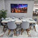 Ver imagem 3 de Sala de Jantar Mesa Guiné com 6 Cadeiras Dilly Fixa D'confort Design Linho Mesclado Bege Claro e Esc