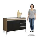 Ver imagem 5 de Balcão de Cozinha com Pia Inox 120cm 3 Gavetas Andréia Amêndoa/preto - Ajl Móveis
