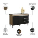 Ver imagem 3 de Balcão de Cozinha com Pia Inox 120cm 3 Gavetas Andréia Amêndoa/preto - Ajl Móveis