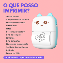 Mini Impressora Térmica Portátil Bluetooth Azul - 3