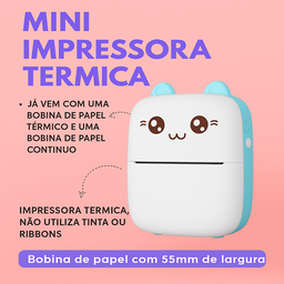 Mini Impressora Térmica Portátil Bluetooth Azul - 2
