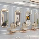 Ver imagem 4 de Espelho Jateado com Led Quente/frio Grande Corpo Inteiro com Moldura Oval 170x70cm Luxo Bronze