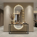 Ver imagem 2 de Espelho Jateado com Led Quente/frio Grande Corpo Inteiro com Moldura Oval 170x70cm Luxo Bronze