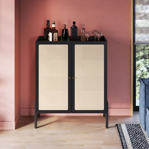 Cristaleira 2 Portas 93cm Palhinha Pé Madeira Oslo Preto/Nero