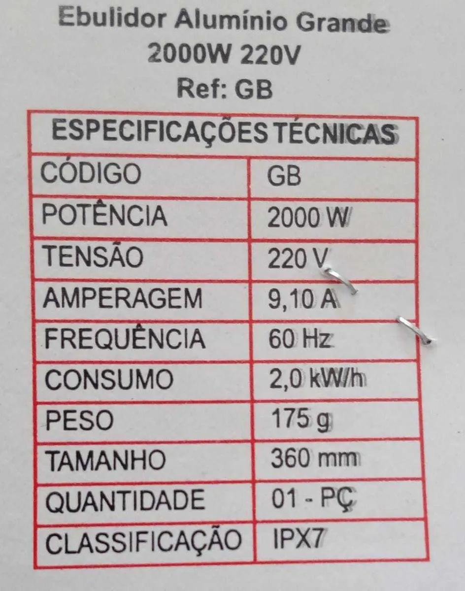 Ebulidor Grande Aquecedor de Água Mergulhão 2000w/127v - 3