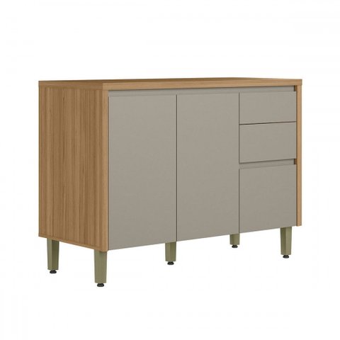 Balcão de Cozinha 120 Cm Allure 2 Portas 3 Gavetas 100% Mdf Jequitibá/gris Fosco - Linea Brasil