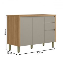Balcão de Cozinha 120 Cm Allure 2 Portas 3 Gavetas 100% Mdf Jequitibá/gris Fosco - Linea Brasil - 3