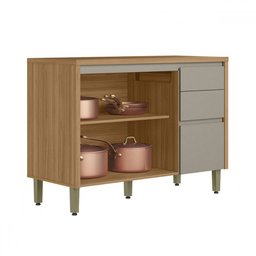 Balcão de Cozinha 120 Cm Allure 2 Portas 3 Gavetas 100% Mdf Jequitibá/gris Fosco - Linea Brasil - 2