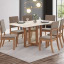 Ver imagem 1 de Conjunto Sala Jantar Canto Reto com Vidro 6 Cadeira Kelly Espresso Móveis Off White/Nature/Marrom