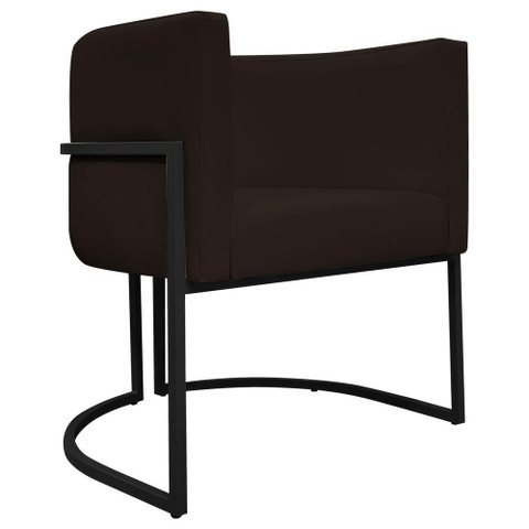Poltrona Decorativa Recepção Luna Tecido Sintético Base de Ferro Preta - Marrom Corino