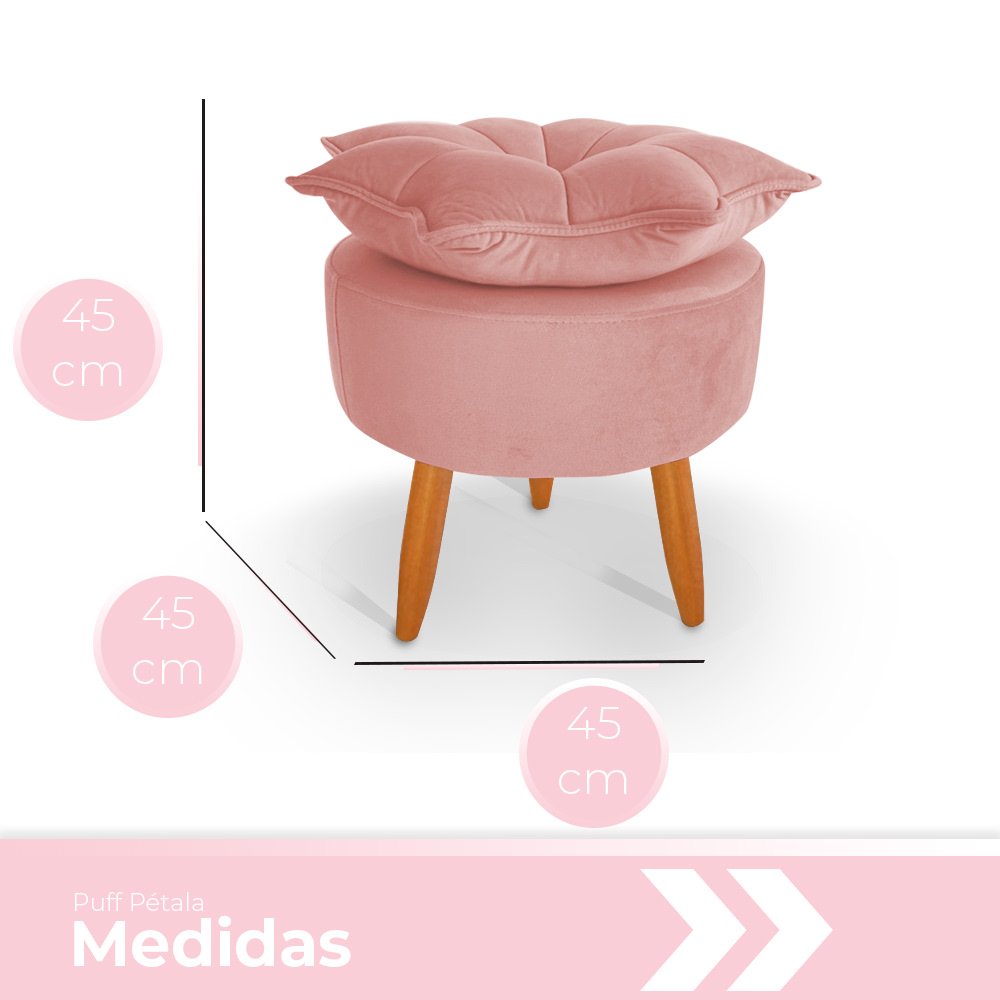 Puff Redondo Pétala para Sala e Quarto Palito Mel Veludo Escolha sua cor - W&D Decor - Salmão - 3