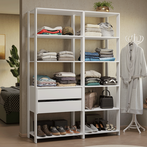 Guarda-Roupa Closet Modulado 2 Gavetas 9 Prateleiras 129 cm Valencia Madesa
