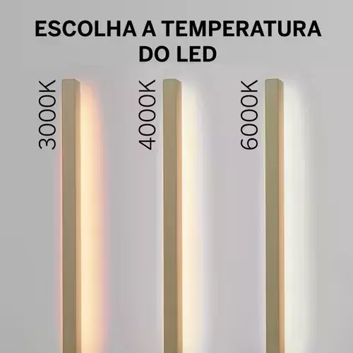 Arandela One Way Luz Indireta Dourada 12w 60cm Aluminio 3 Cores de Luz 3000k 4000k 6000k - 4