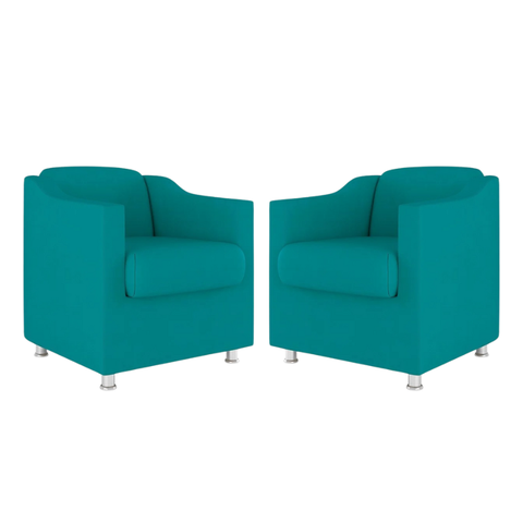 Kit 2 Poltronas Bia Decorativa Reforçada Recepção Clinica Salão Sala de Estar Suede:azul Tifany