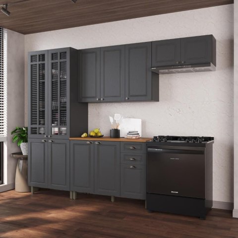Armário de Cozinha Modulada Compacta Fidelitá Nara 100% MDF 4 Peças 280cm 12 Portas 2 Gavetas com