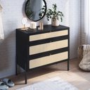 Ver imagem 1 de Cômoda 3 Gavetas Palhinha Pé Madeira Oslo Preto/Nero