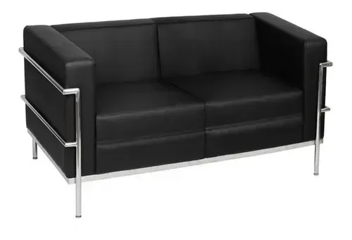 Sofá 2 Lugares Le Corbusier Premium em Couro Sintetico Preto