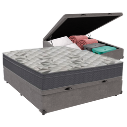 Cama Box Baú Casal Cinza e Colchão Airtech 100 D33 Ortobom - 1