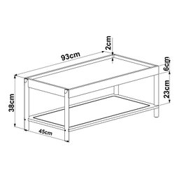 Mesa de Centro Retangular com Prateleira 93cm Palhinha Pé Madeira Oslo - 4