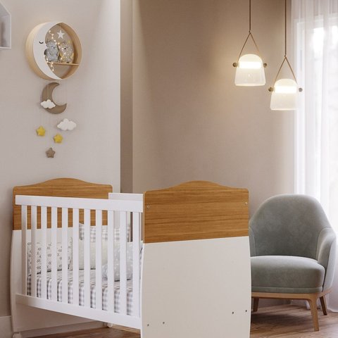 Berço Mini Cama com Suporte Mosquiteiro Confort Espresso Móveis Branco/Nature