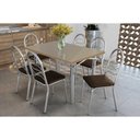 Ver imagem 1 de Conjunto: Mesa de Cozinha Elba Tampo Madeirado C/ Vidro 120cm e 6 Cadeiras Holanda Cromada/freijo