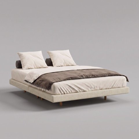 Cama Box King Osaka Flutuante Estilo Japonesa 193x203 Base Estofada Linho Bege - Desk Design