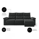 Ver imagem 4 de Sofá com Chaise Copacabana 4 Lugares Retrátil e Reclinável 230cm Preto Cia Lar Móveis