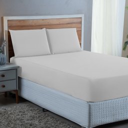 Kit Conjunto Cama Super King Algodão 300 Fios 3 Peças com Elástico e Fronhas:branco - 1