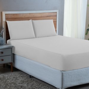 Kit Conjunto Cama Super King Algodão 300 Fios 3 Peças com Elástico e Fronhas:branco