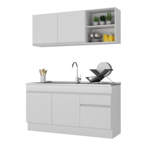 Armário de Cozinha Compacta 150cm com Rodapé Veneza Multimóveis V2114 Branco