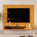 Ver imagem 1 de Painel Ripado para TV até 50 Polegadas MDF 136CMX107,8cm 2 Prateleiras Nando Marrom