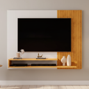 Ver imagem 1 de Painel Ripado para TV até 50 Polegadas MDF 136CMX107,8cm 2 Prateleiras Nando Marrom